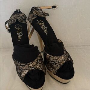 Pleaser Black and Cream Lace Heels